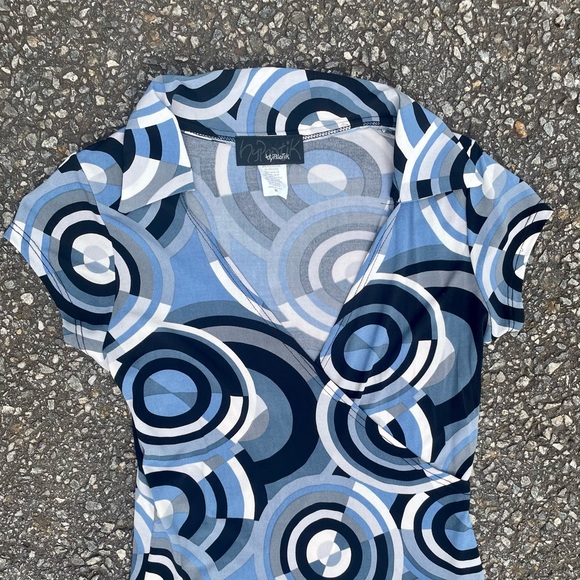 Abstract y2k minidress with drop waist collar and stretchy for summer vintage - Picture 2 of 4